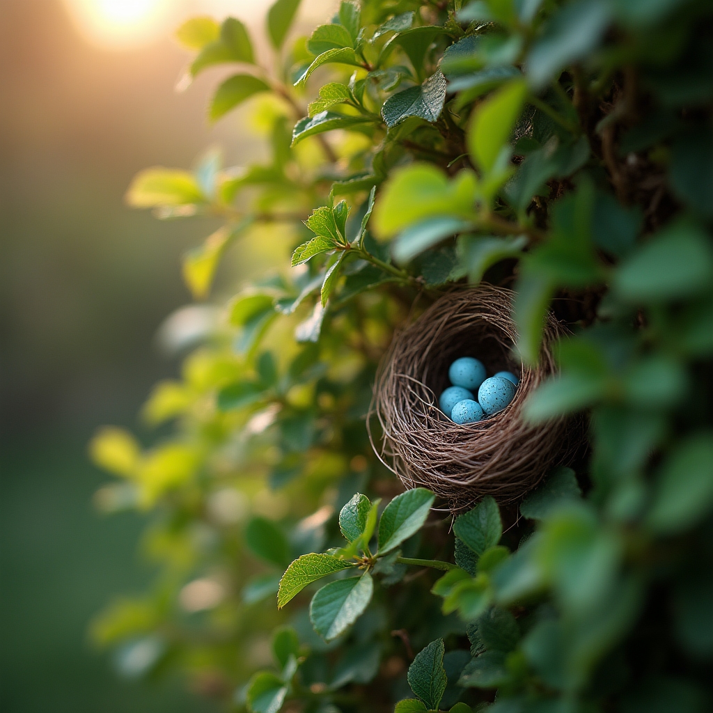 Hecke mit Vogelnest, Schutz während der Nistzeit